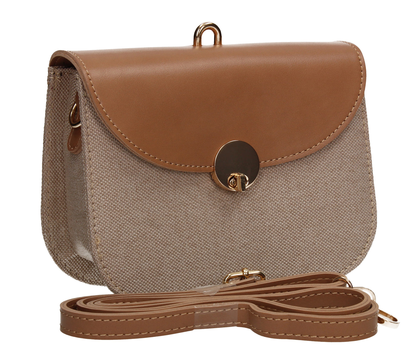 Ember Faux Leather Canvas Flapover Crossbody Apricot