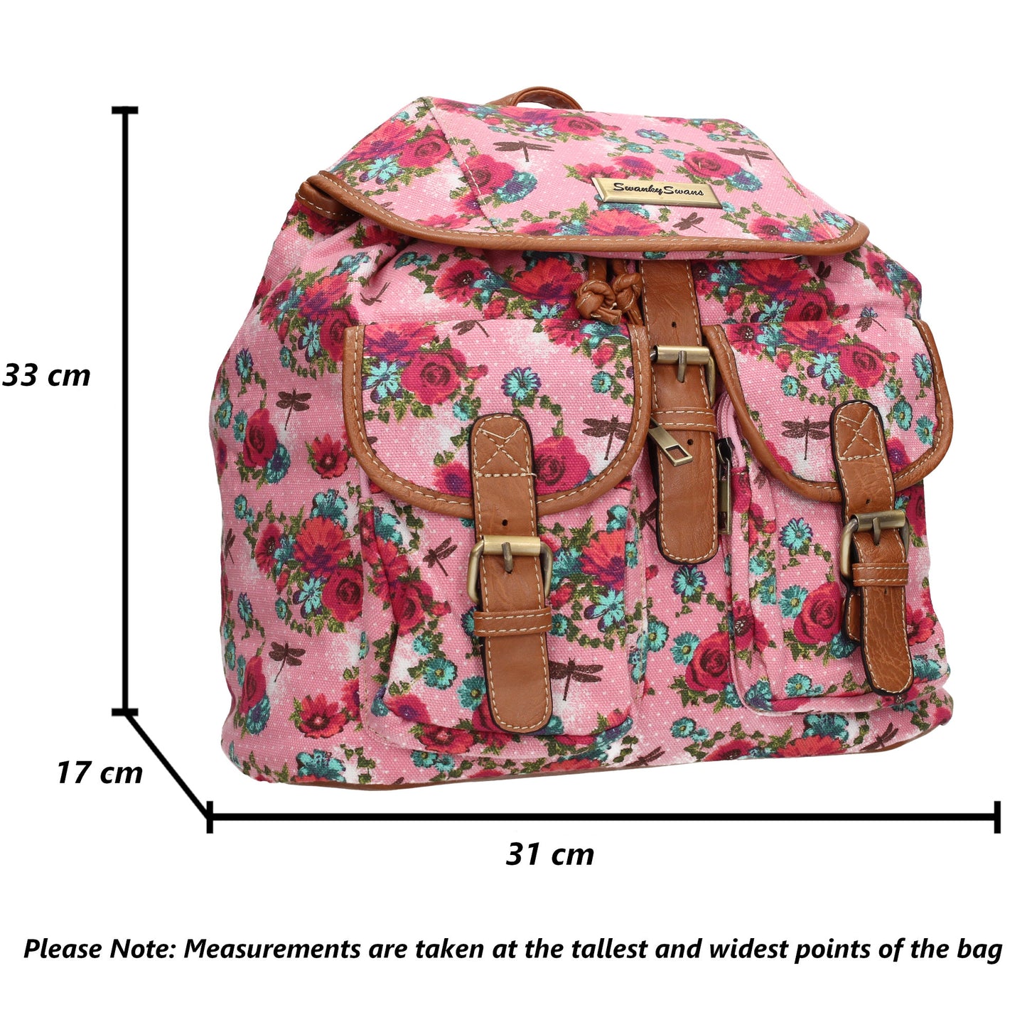 Anna Vintage Flowers Dragonfly Canvas Backpack Pink