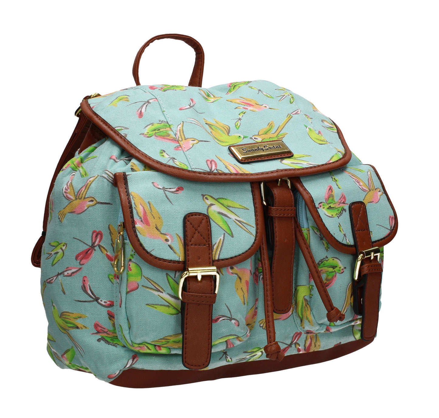 Anna Vintage Birds Canvas Backpack Turquoise