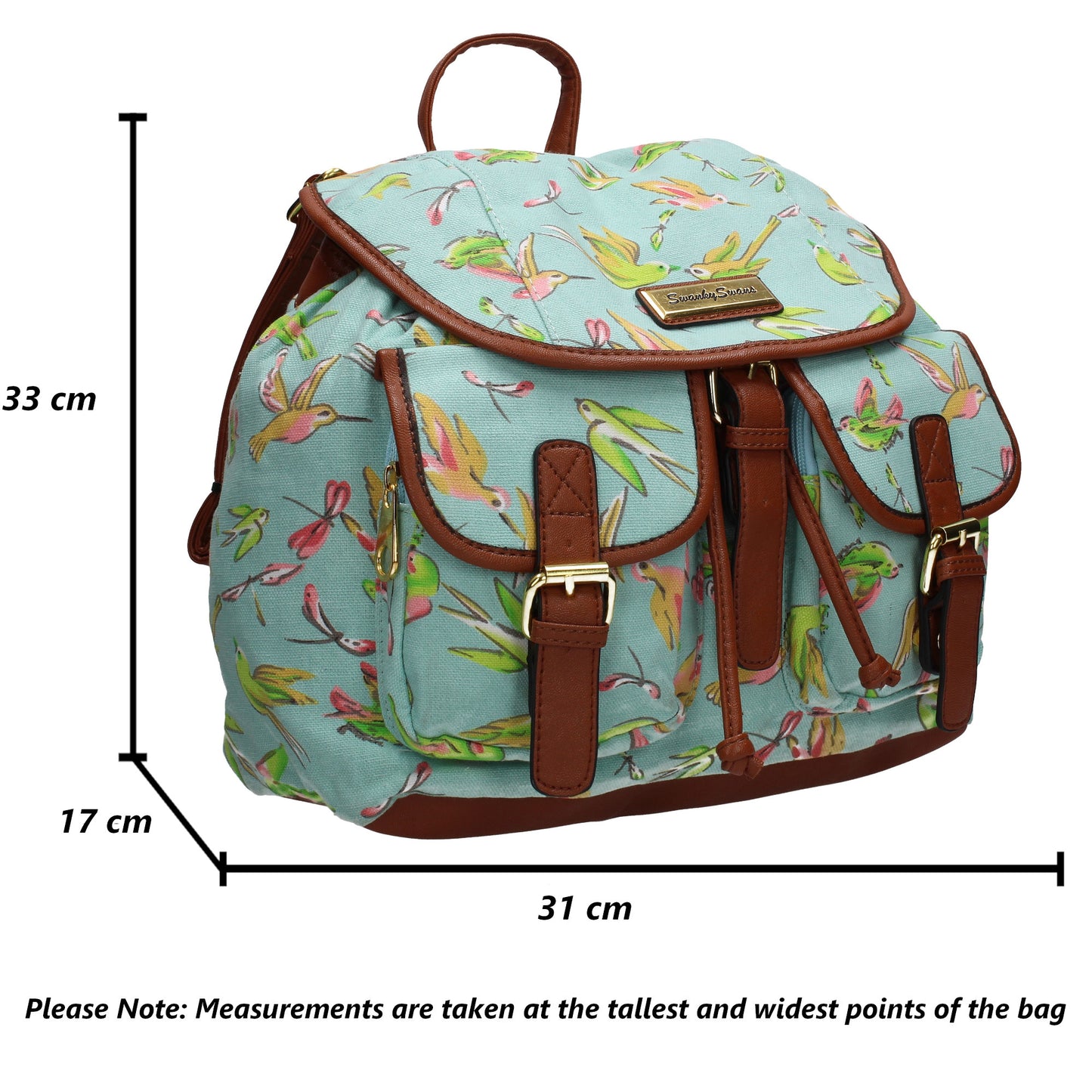 Anna Vintage Birds Canvas Backpack Turquoise
