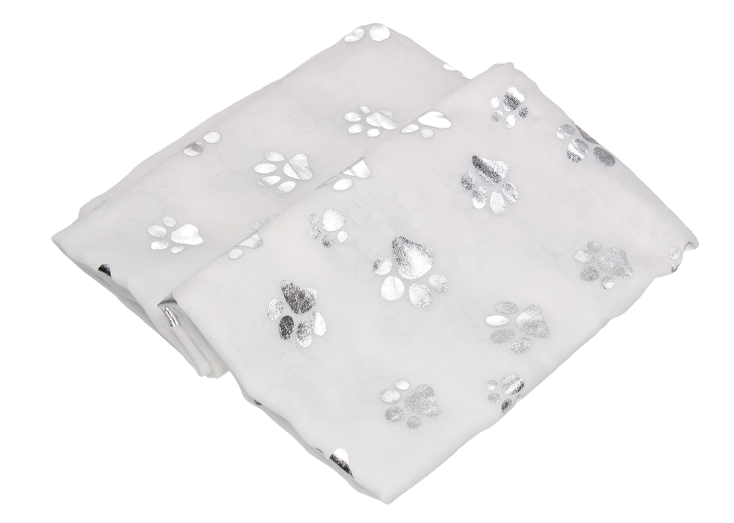 Holly Silver Foil Paw Print Puppy Dog Scarf White
