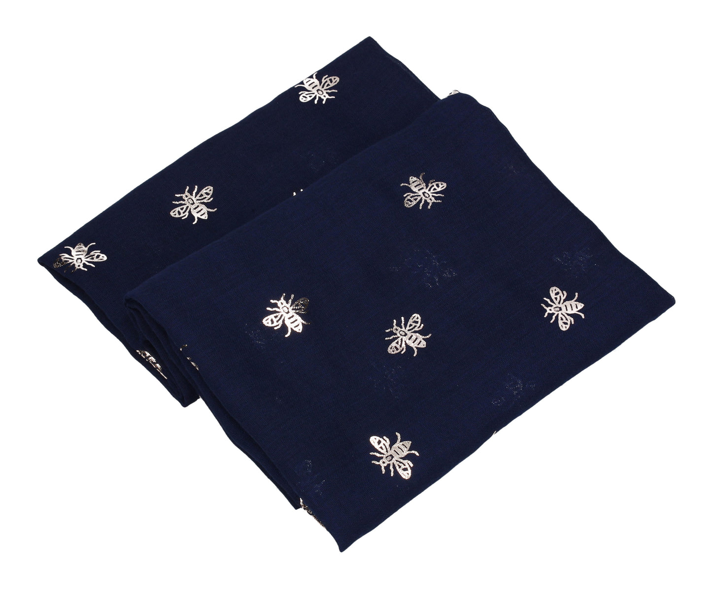 Worker Bee Gold  Foil Animal Print Winter Scarf Navy Blue