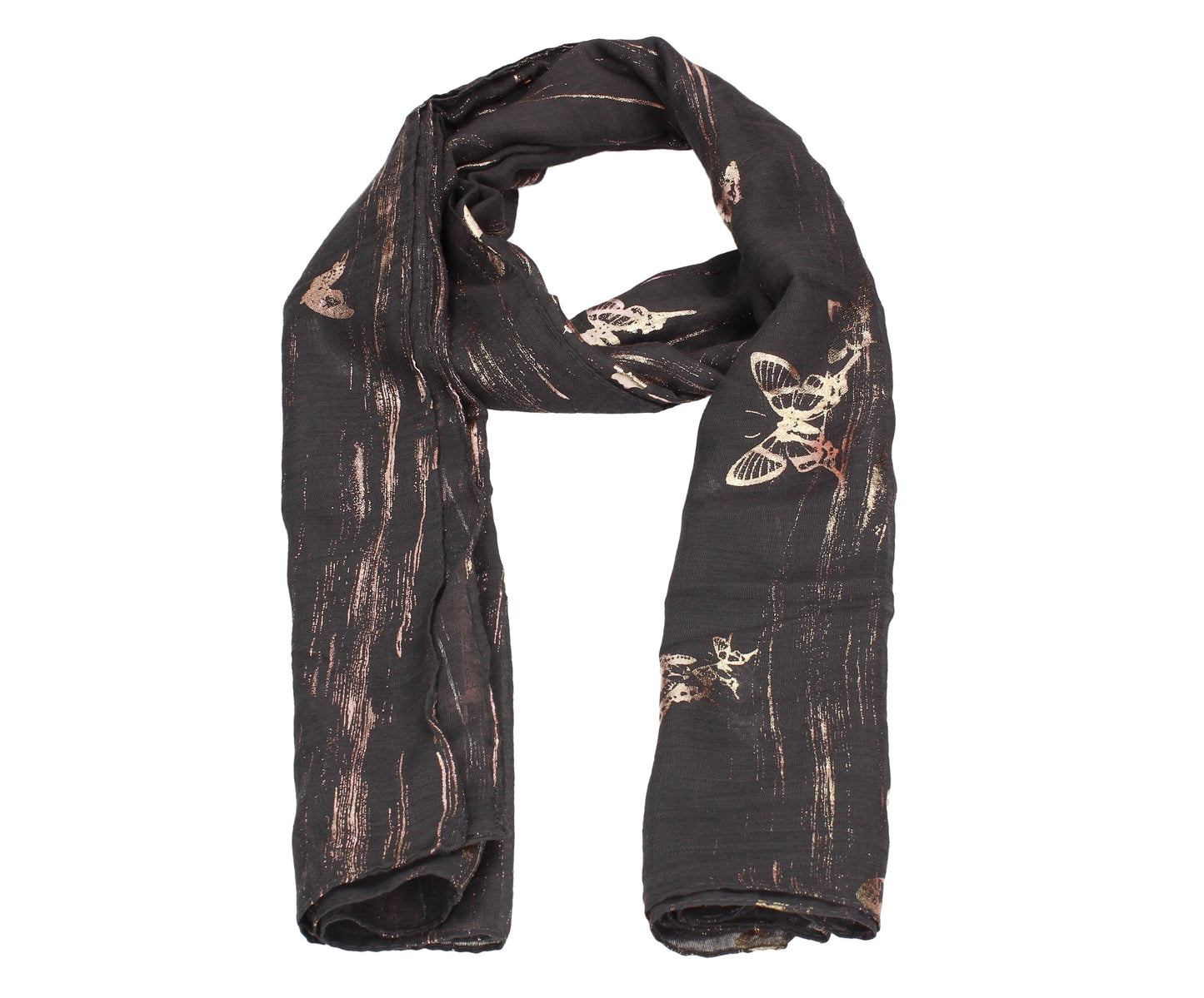 Sarah Butterfly Rose Gold Foil Scarf Grey