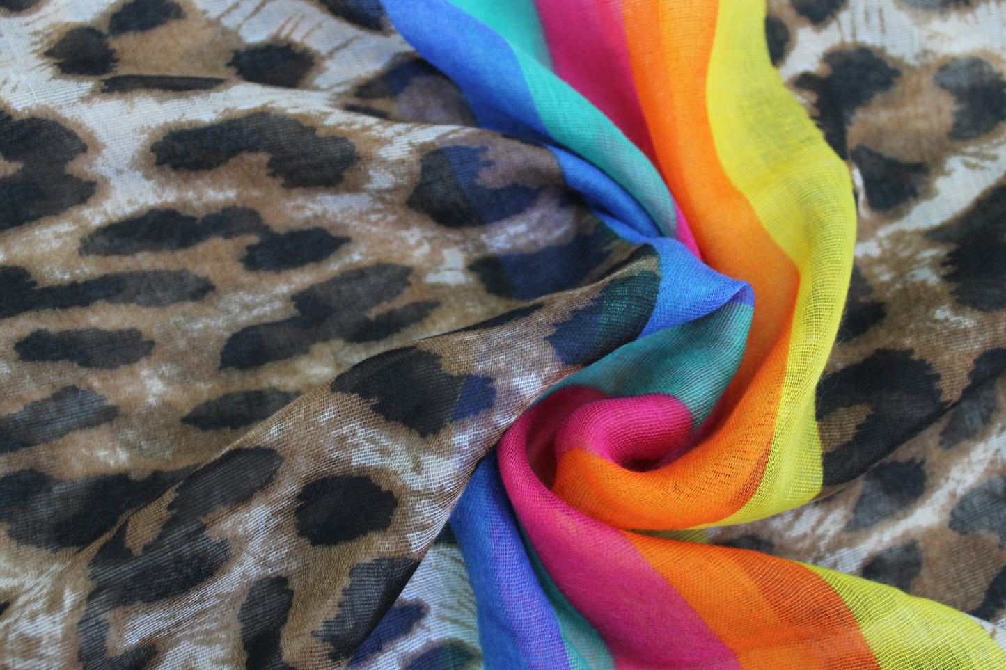 Leopard Print Striped Scarf Rainbow