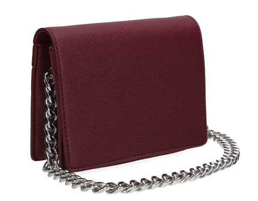 Thea Flapover Faux Leather Crossbody Mini Bag Berry Red