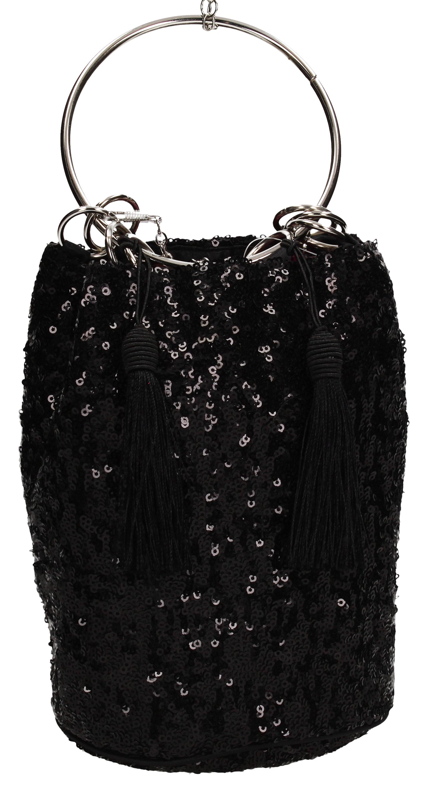 Denise Sequin & Ring Clutch Bag Black
