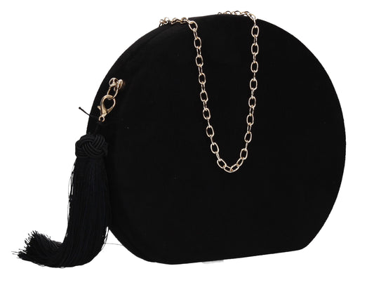 Celia Circular Faux Suede Style Clutch Bag Black