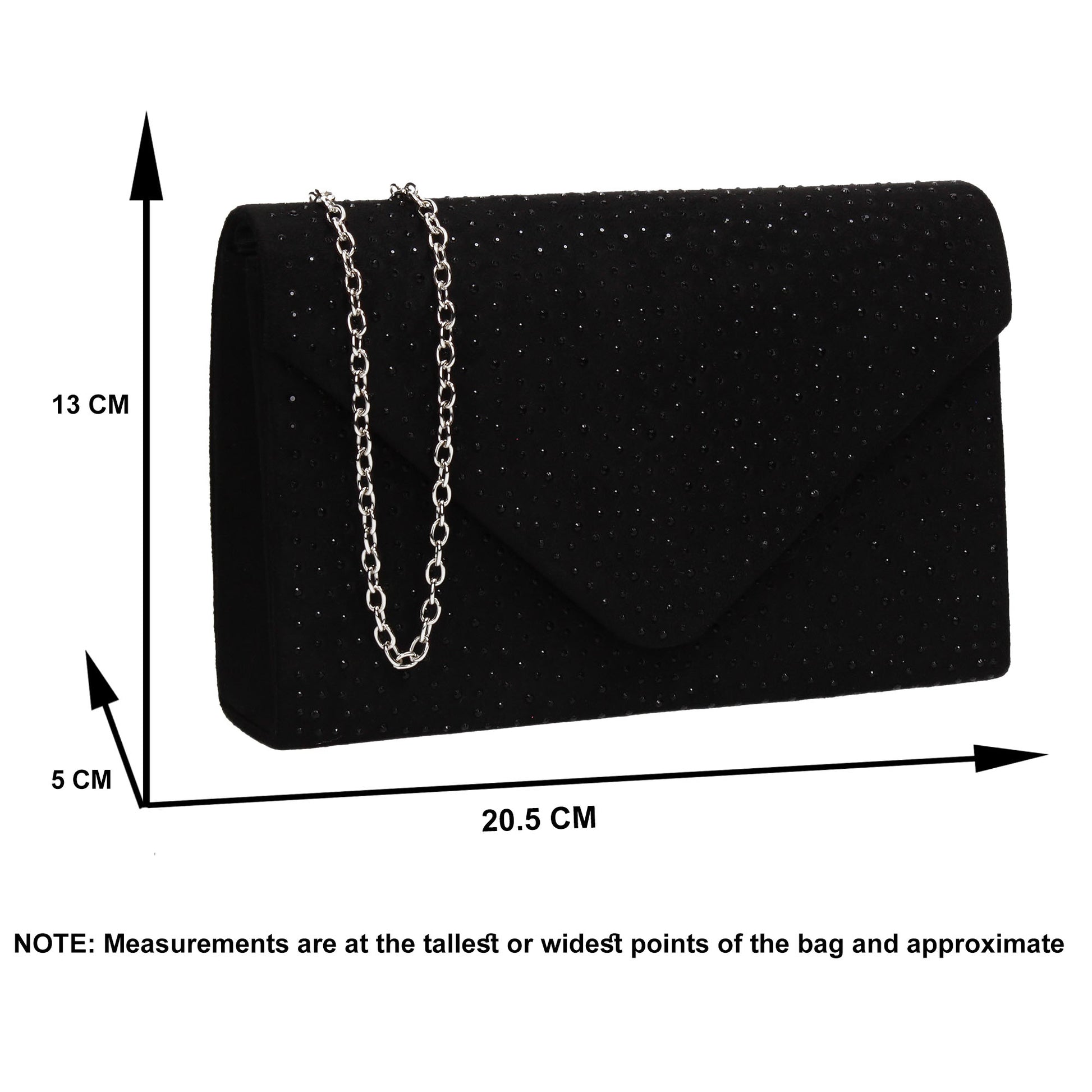 SWANKYSWANS Sidney Diamante Clutch Bag Black Cute Cheap Clutch Bag For Weddings School and Work