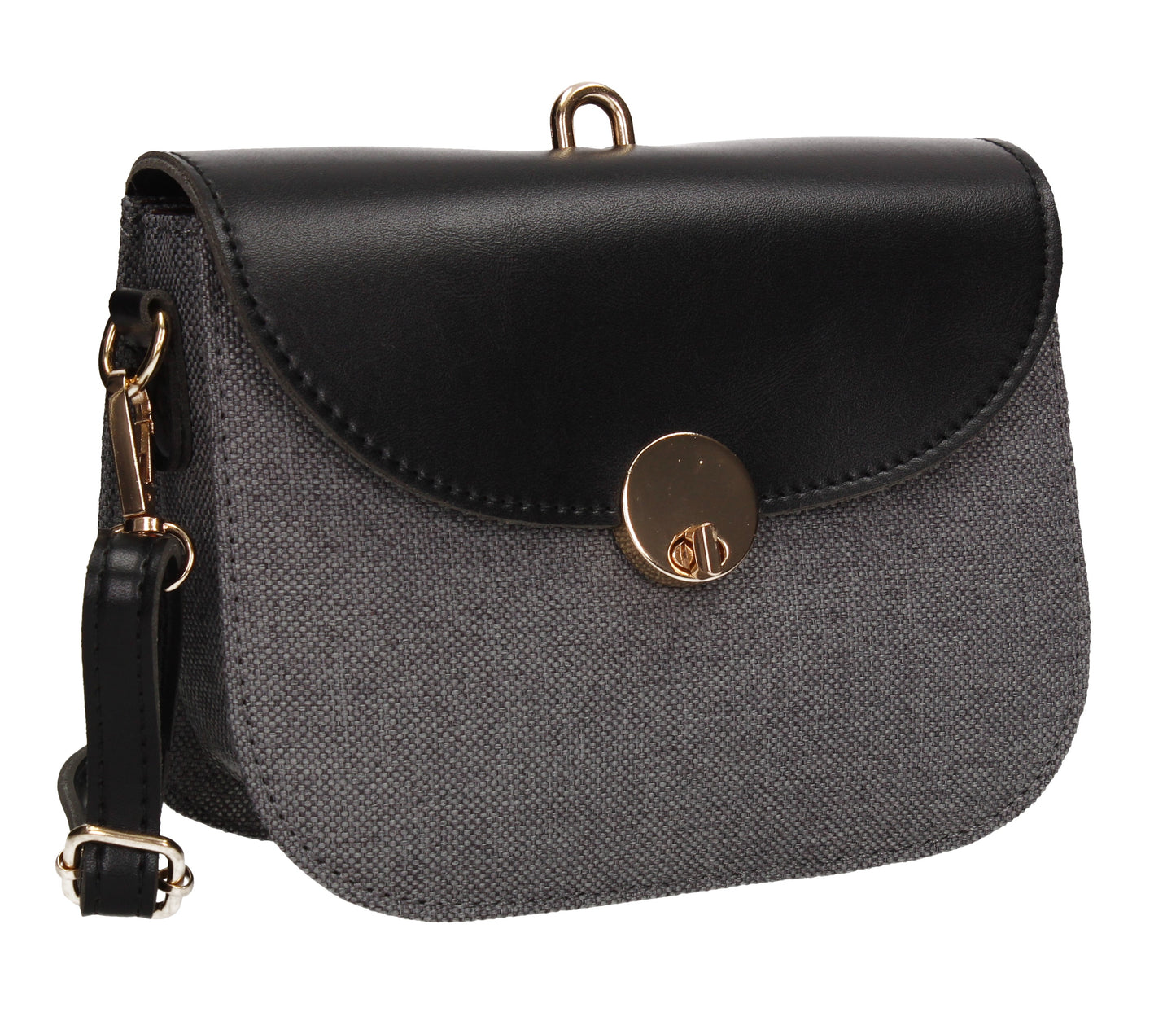 Ember Faux Leather Canvas Flapover Crossbody Black