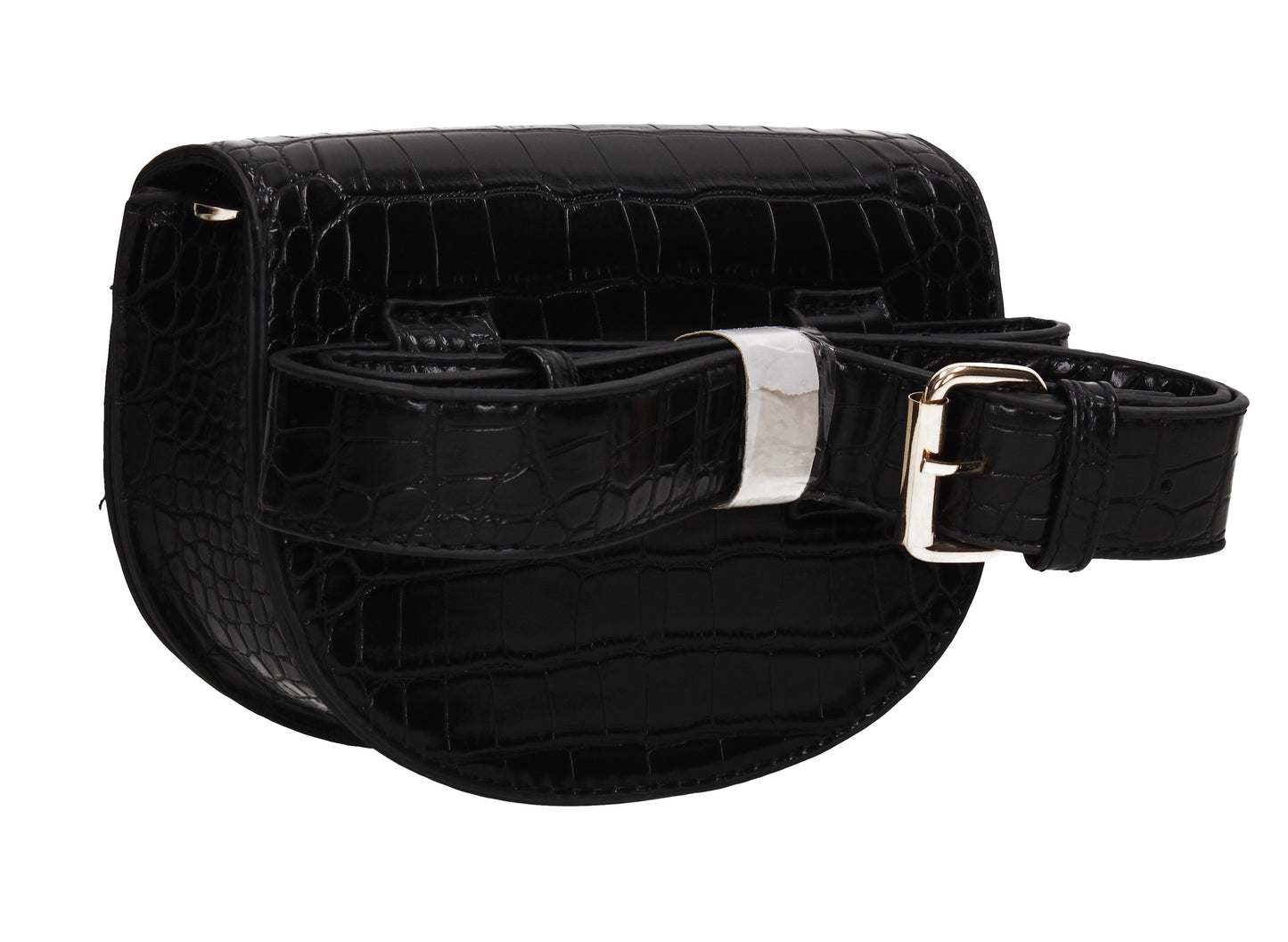 Aminah Faux Leather Croc effect Belt Bag Black