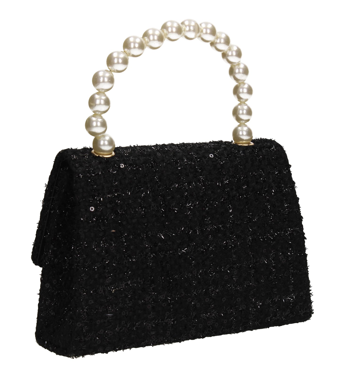 Elliana Synthetic Stitched Effect Flapover Clutch Bag Black
