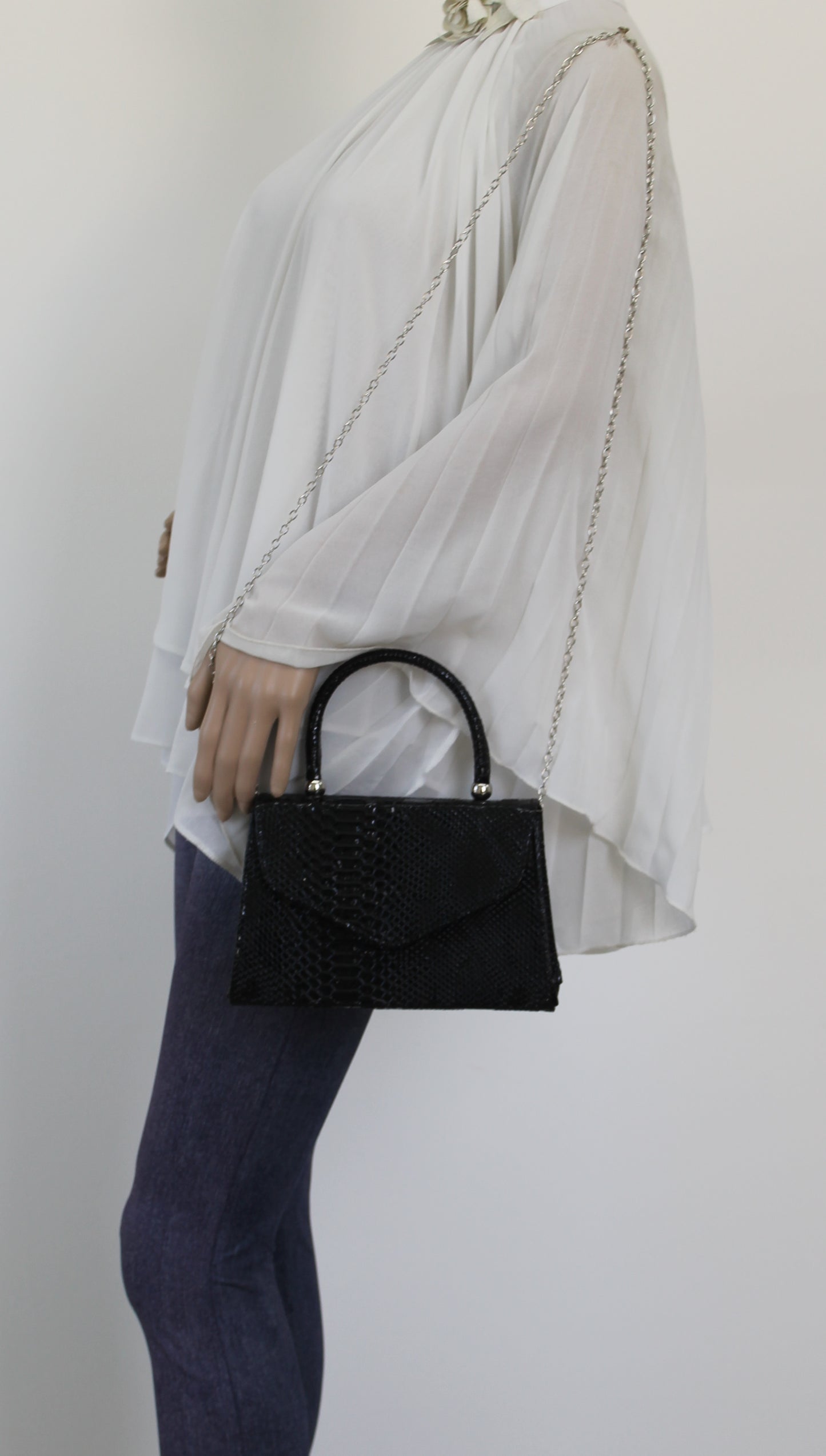 Lucy Mini-Handbag Faux Leather Snakeskin Effect Clutch Bag Black