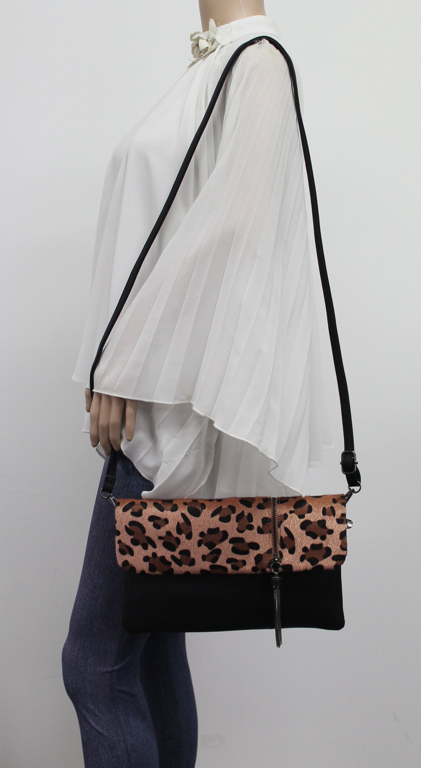 Grace Slim Leopard PrintCrossbody  Clutch Bag Black