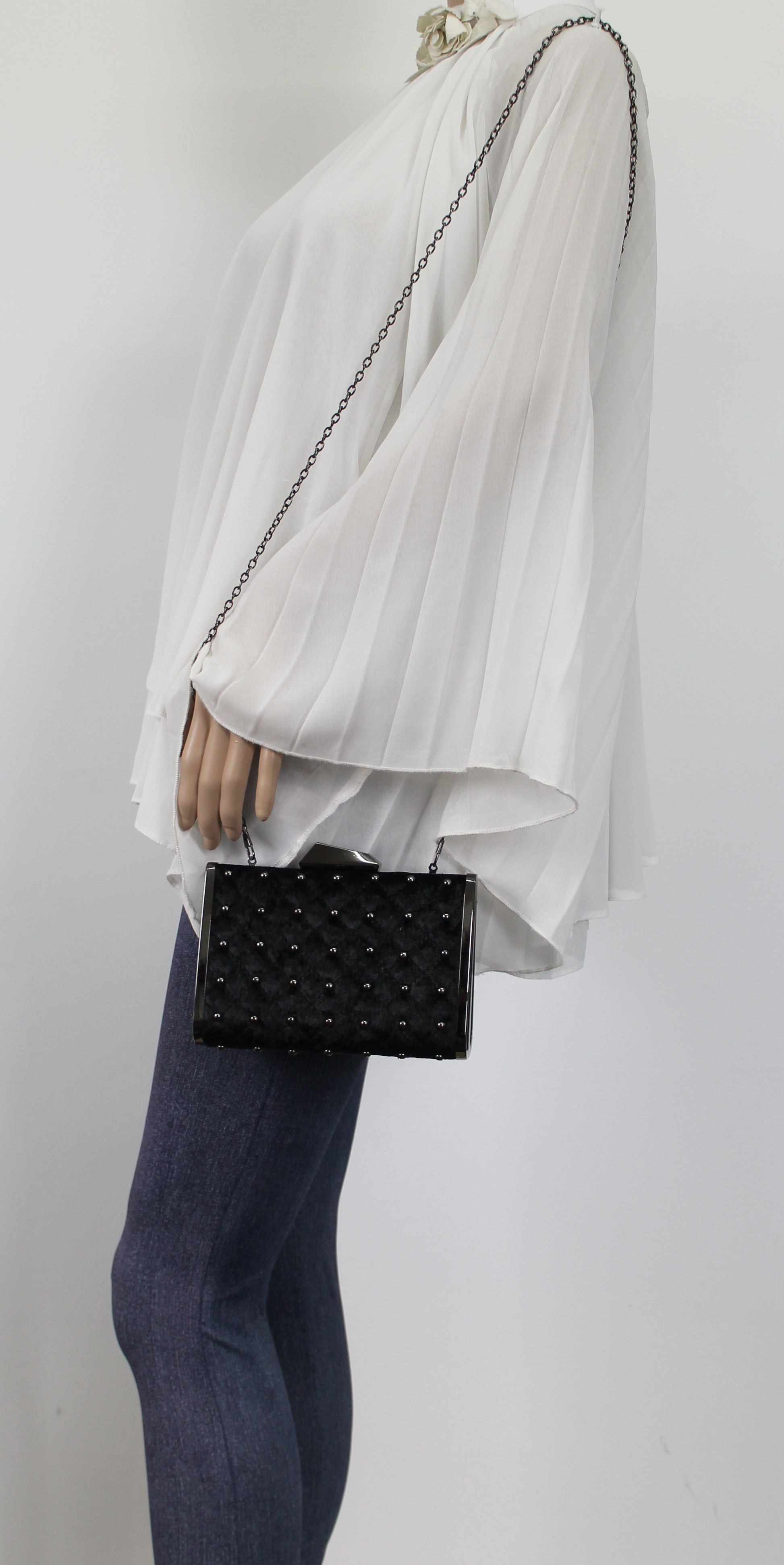 SWANKYSWANS Nyla Studded Velvet Clutch Bag Black