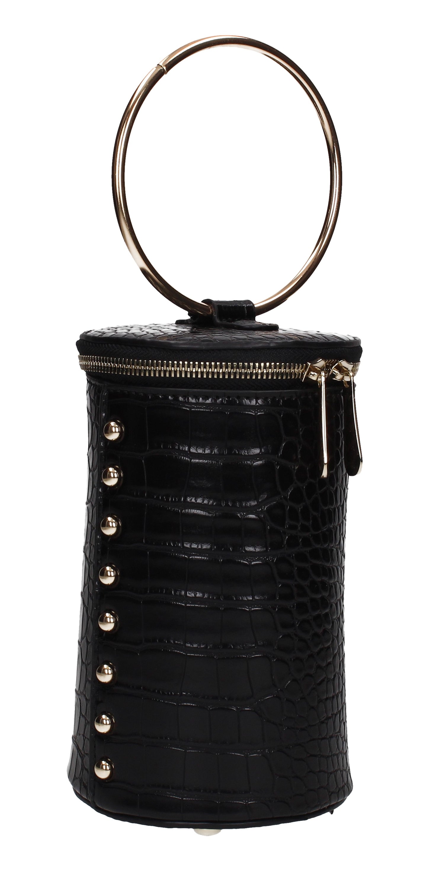 Brenda Faux Leather Party Bucket Handbag Black