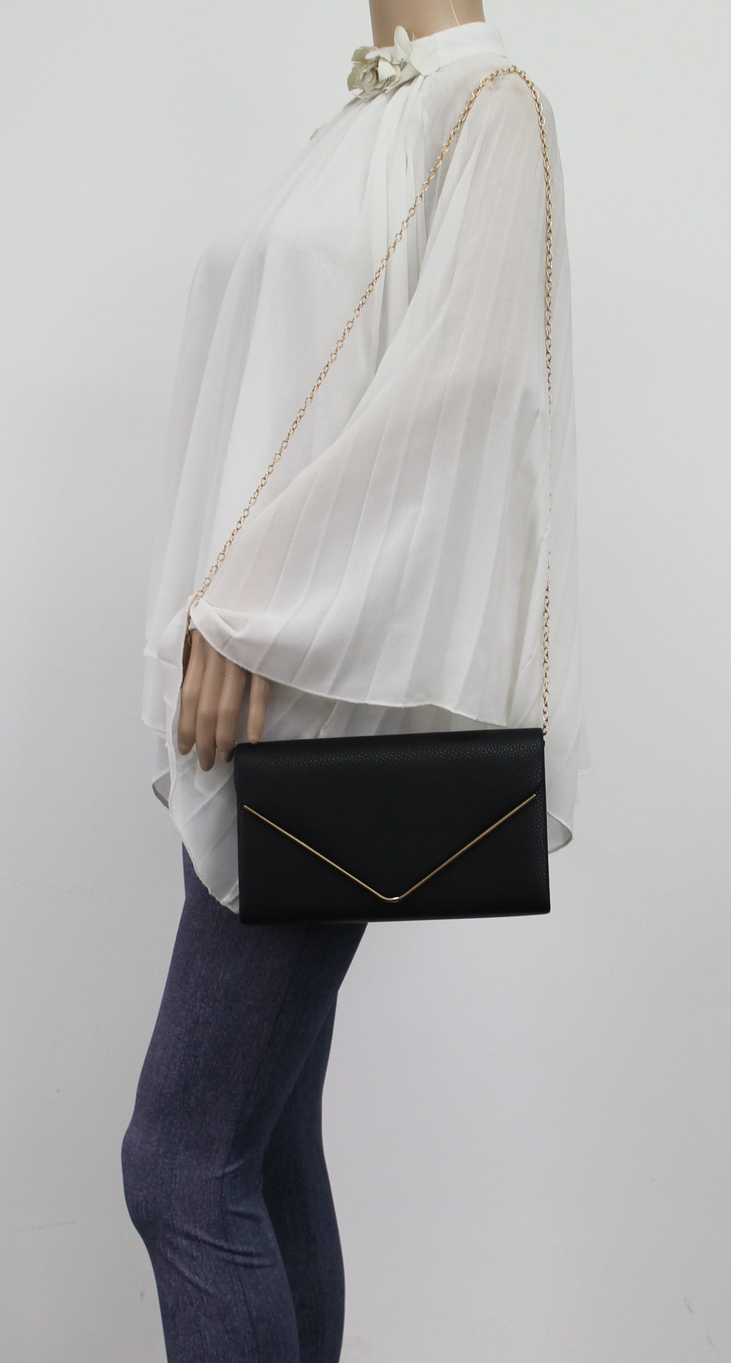 Erica Vegan Leather Envelope Clutch Bag Black