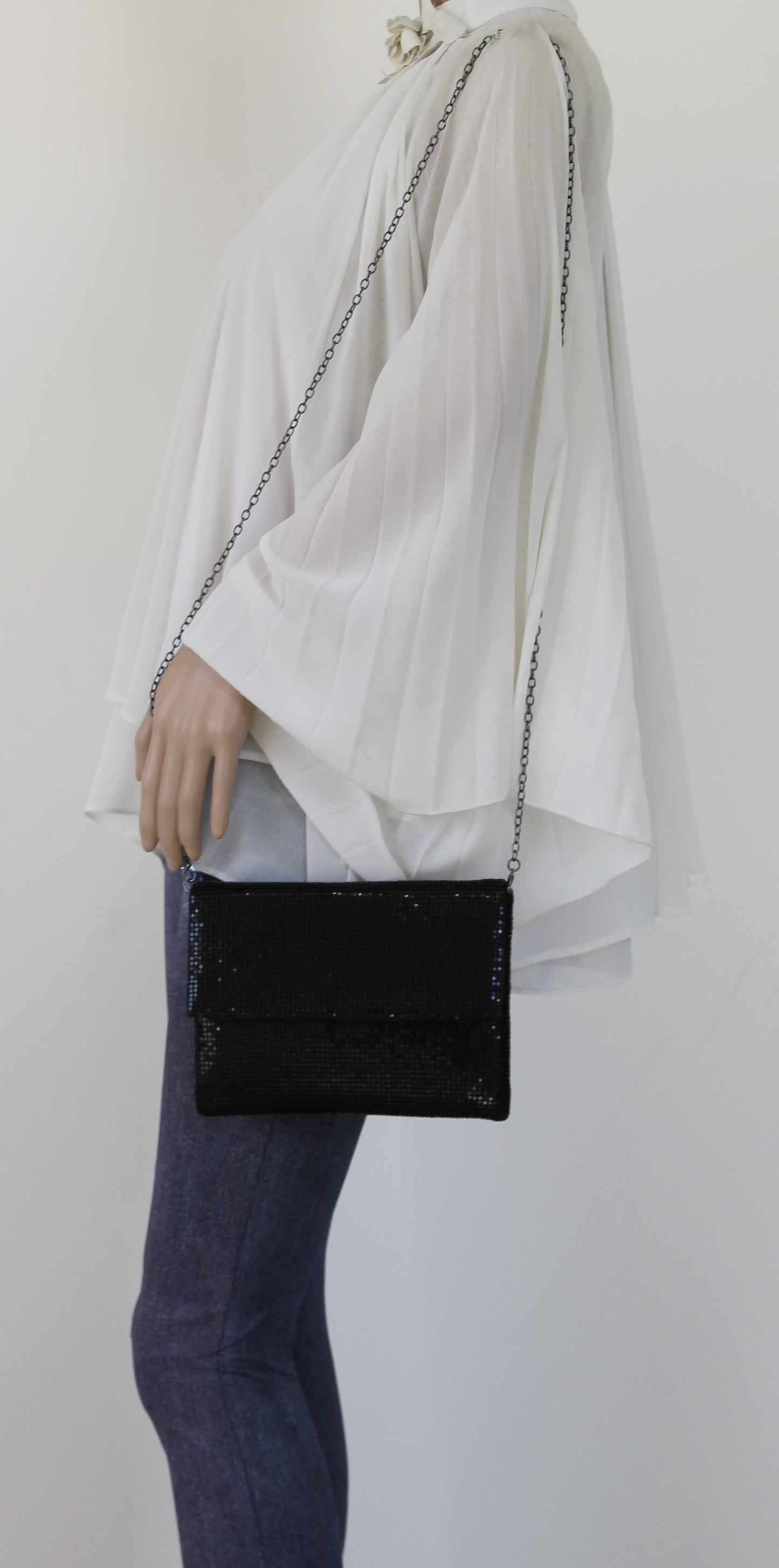 Daniella Sequin Flapover Clutch Bag Black