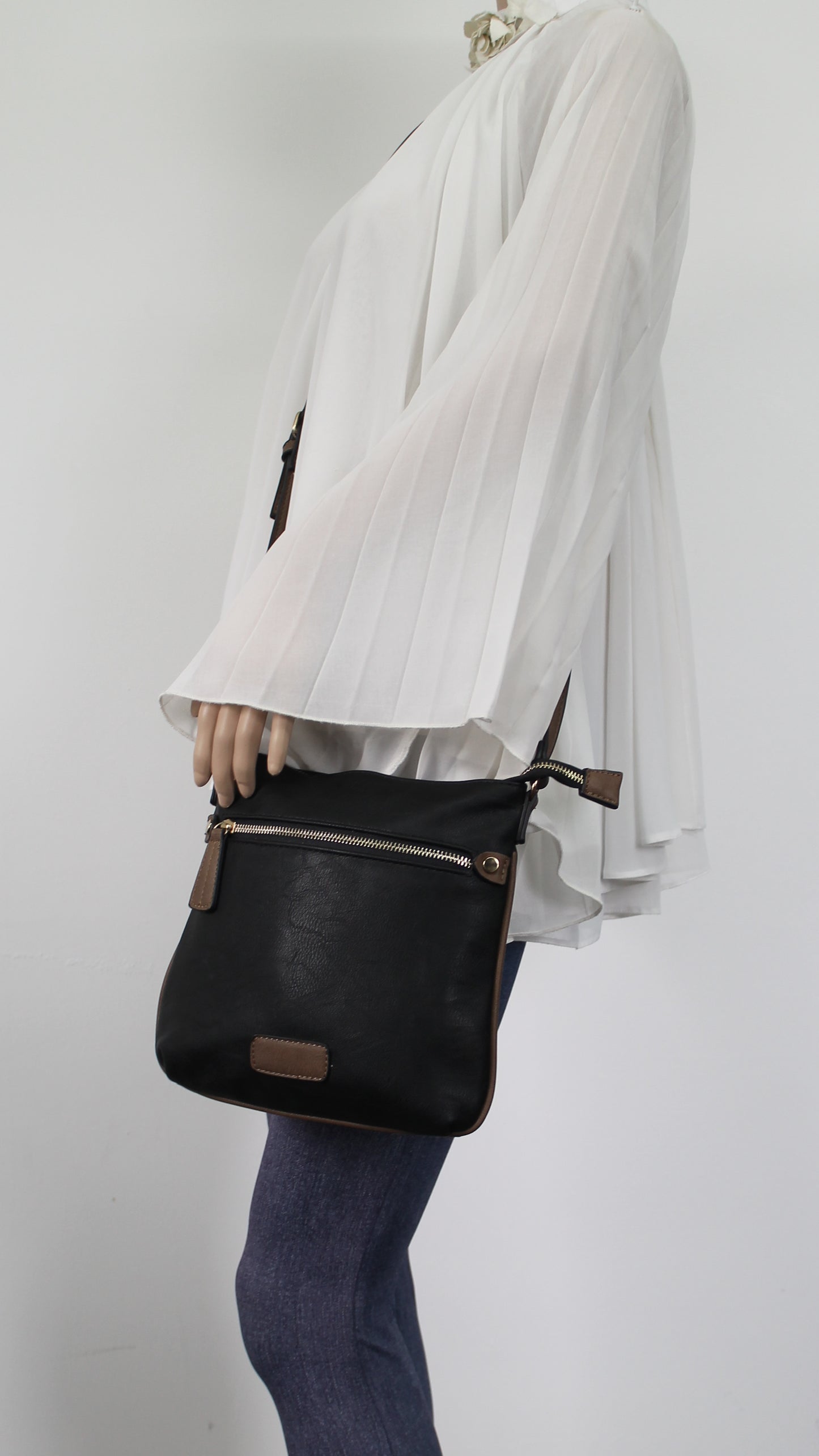 Olivia Faux Leather Crossbody Shoulder Bag Black