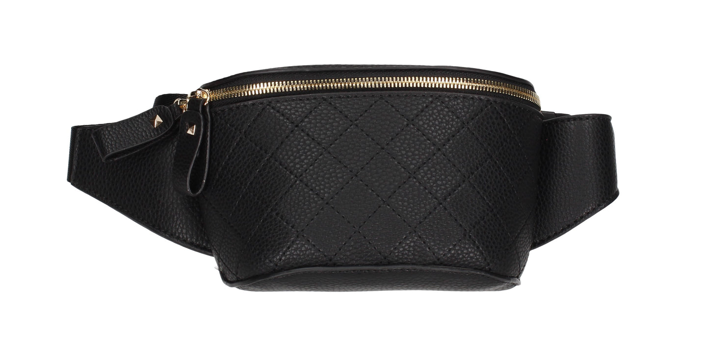 Brenna Faux Leather Stitched effect Belt Bag Black