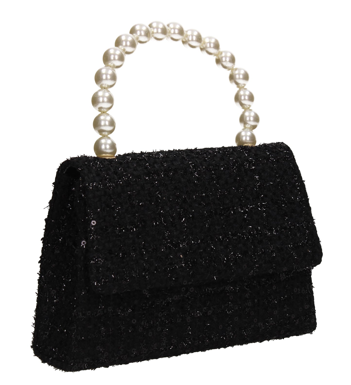 Elliana Synthetic Stitched Effect Flapover Clutch Bag Black