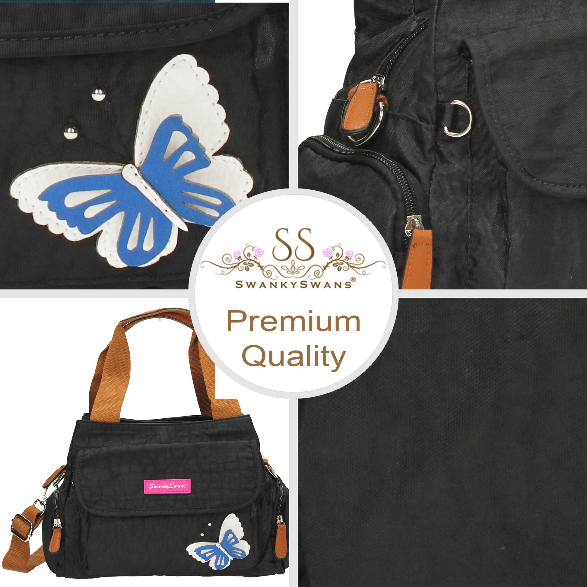 Swanky Swans Madison Handbag with 3d Butterfly Motif BlackCheap Fashion Wedding Work School