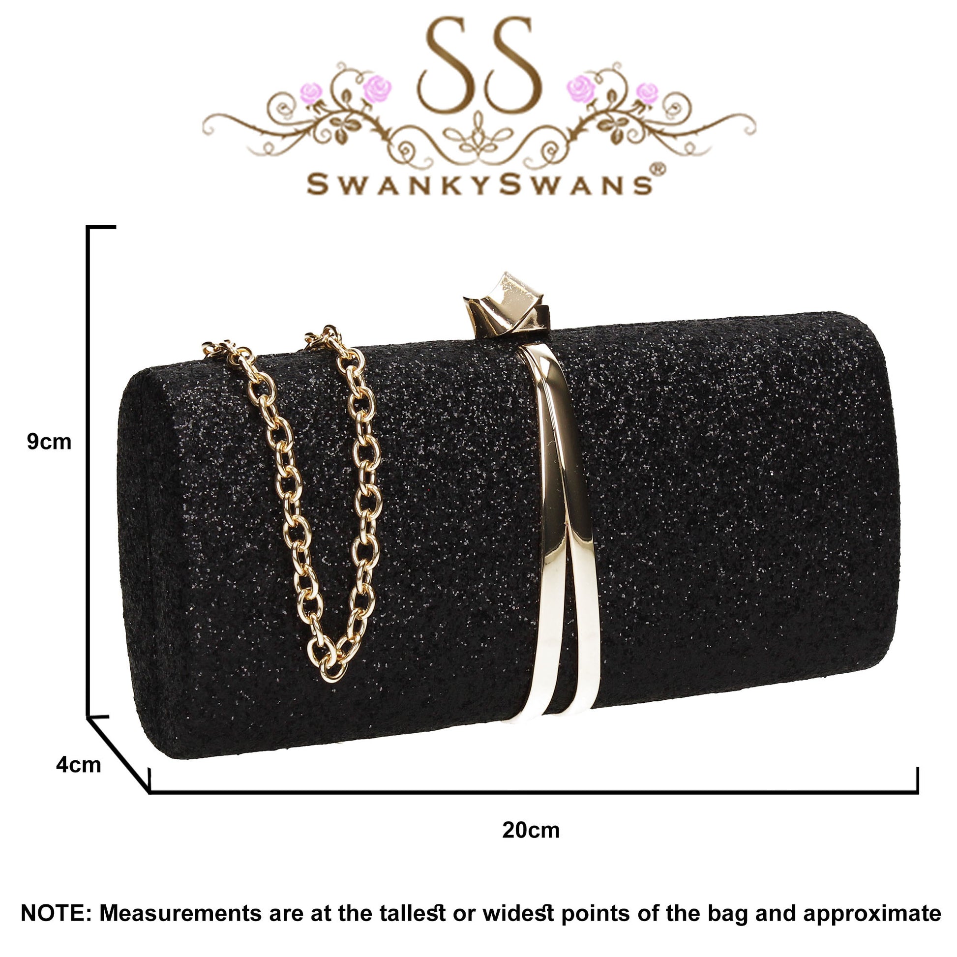 SWANKYSWANS Daisy Clutch Bag Black Cute Cheap Clutch Bag For Weddings School and Work