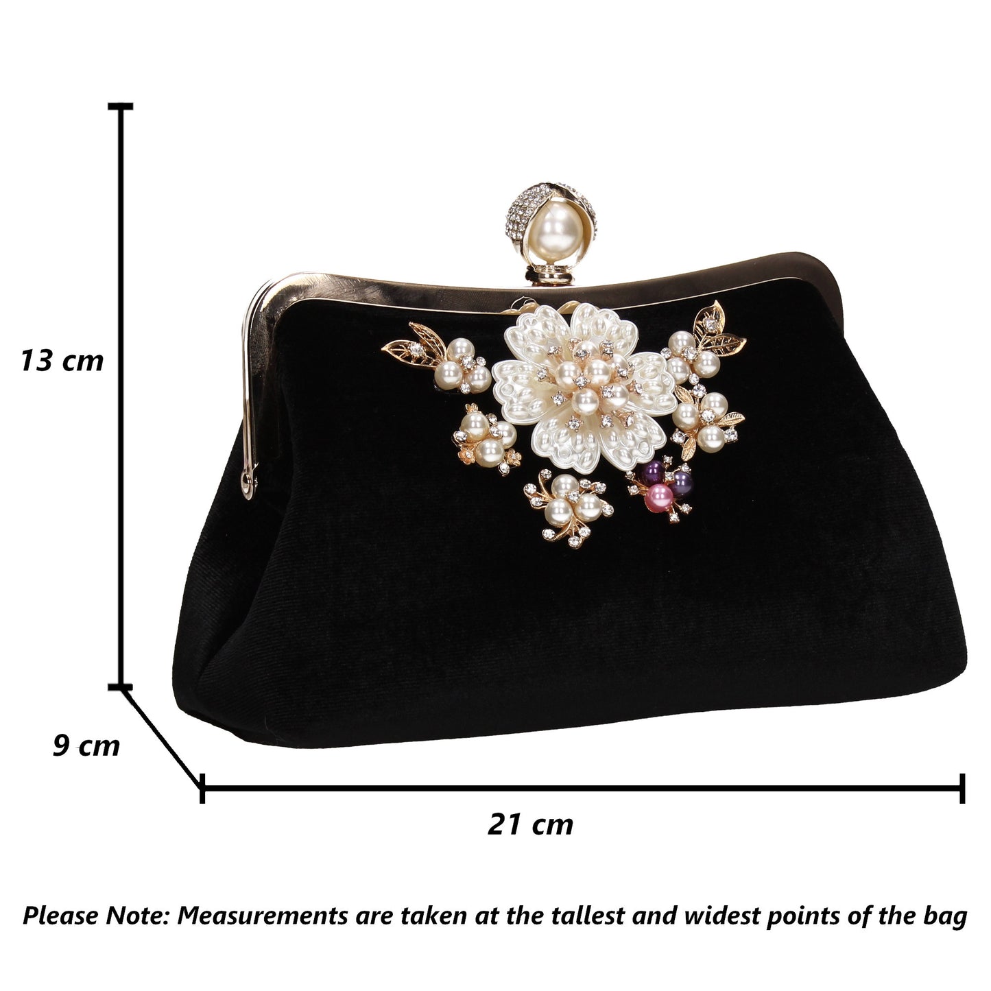 Jayde Faux Pearl Floral Clutch Bag Black