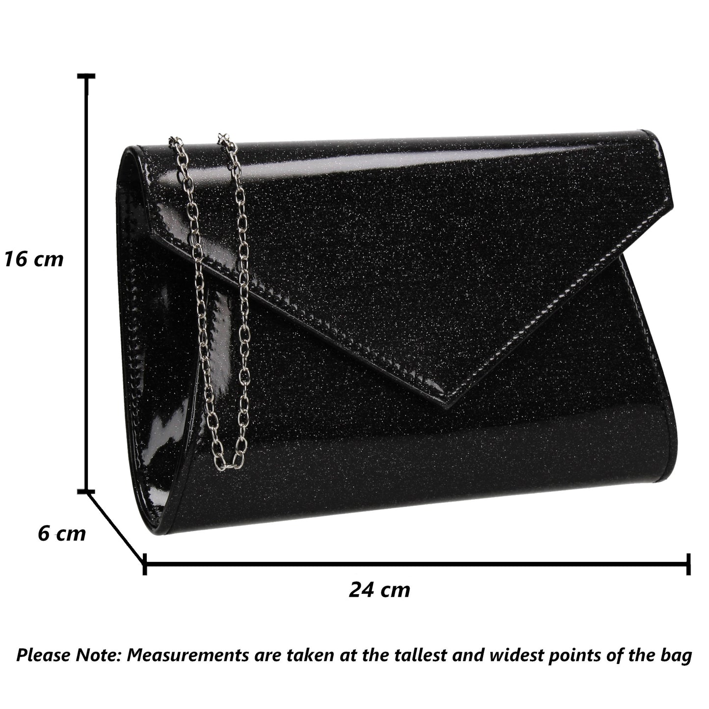 Zoe Sparkly Envelope Clutch Bag Black
