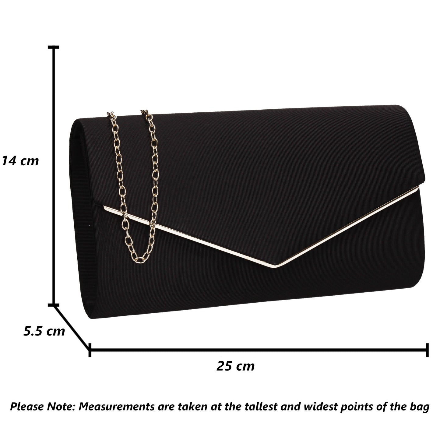 Alison Satin Envelope Clutch Bag Black