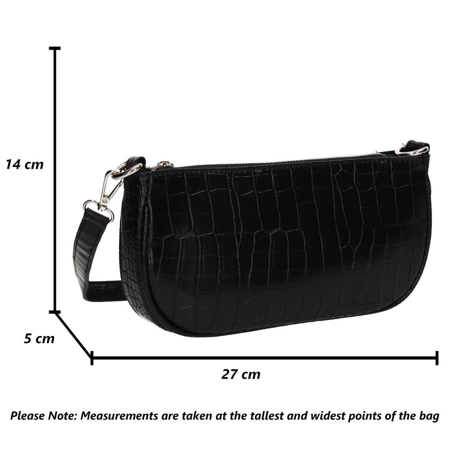 Ivana Faux Leather Croc Effect Shoulder Crossbody Bag Black