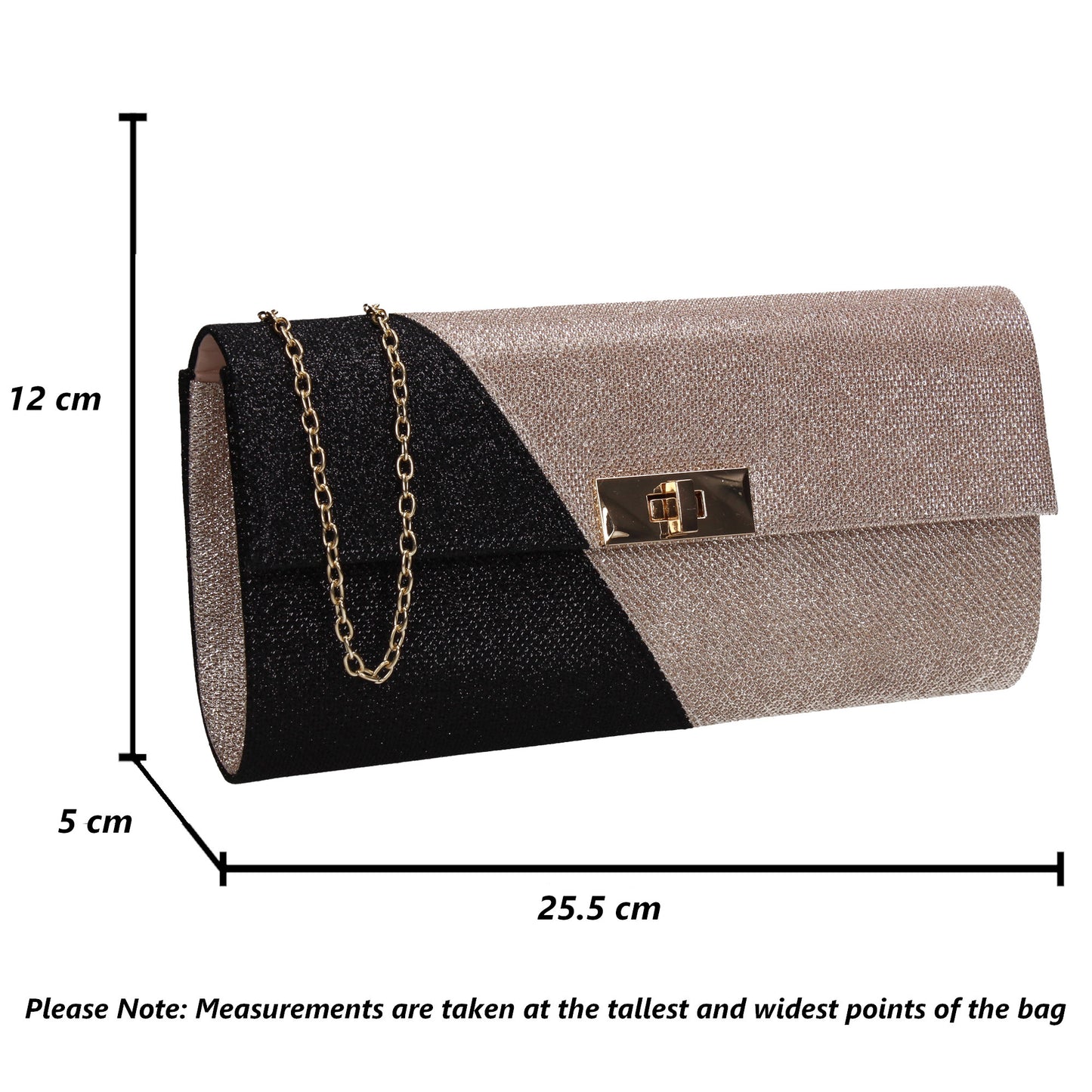 Marie Dual Colour Glitter Clutch Bag Black