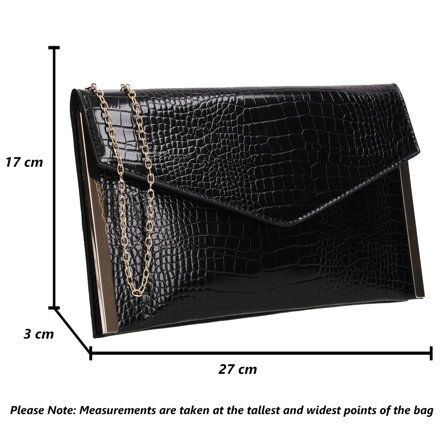 Bella Croc Effect Slim Clutch Bag Black