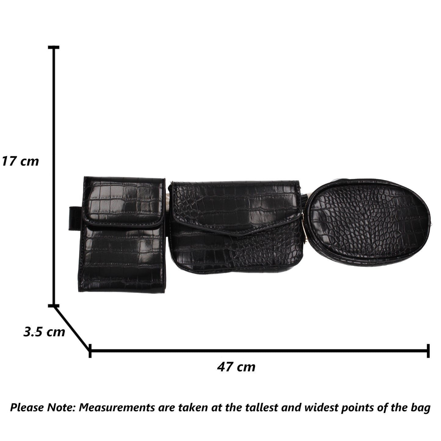 Sonia 3 Piece Faux Leather Utility Belt bag Black