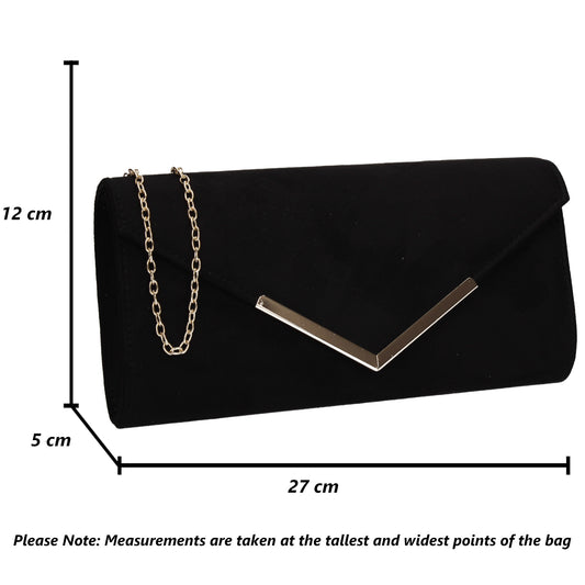 Leona Envelope Faux Suede Clutch Bag Black