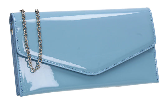 Evie Plain Patent Envelope Clutch Bag Blue