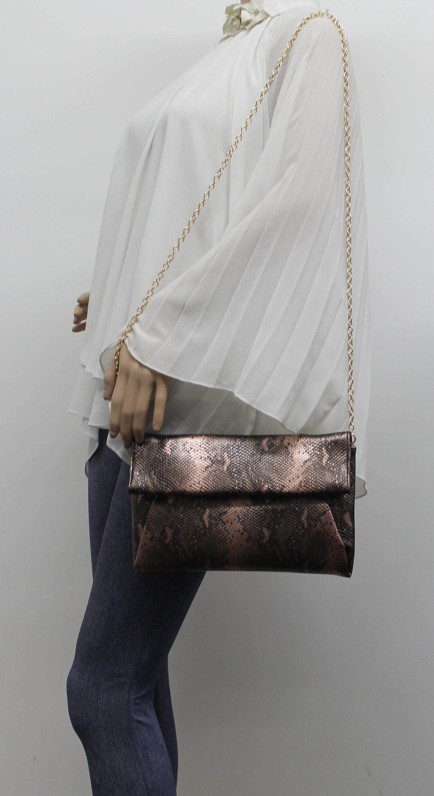 Colette Faux Snakeskin Slim Clutch Bag Bronze