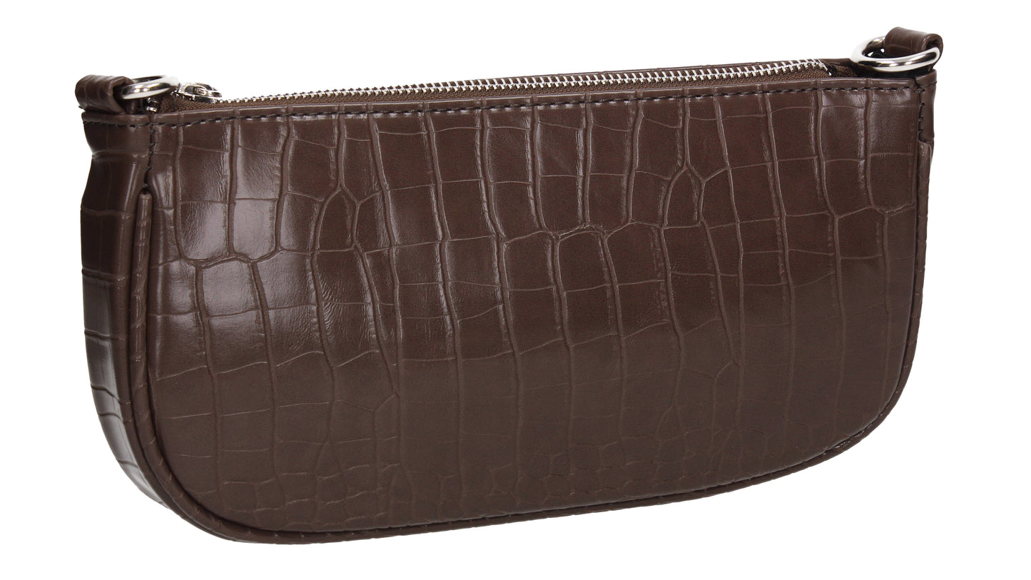 Ivana Faux Leather Croc Effect Shoulder Crossbody Bag Brown