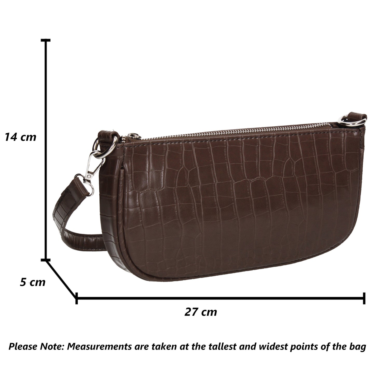 Ivana Faux Leather Croc Effect Shoulder Crossbody Bag Brown