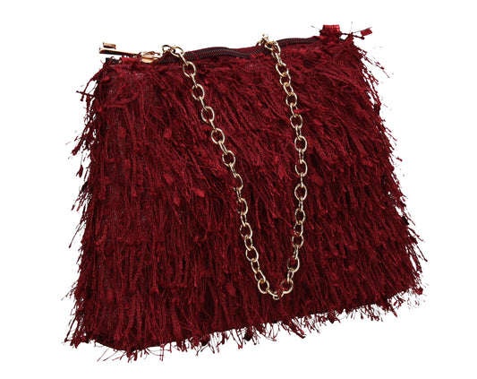 Alaina Thread Tassle Zip Clutch Bag Burgundy