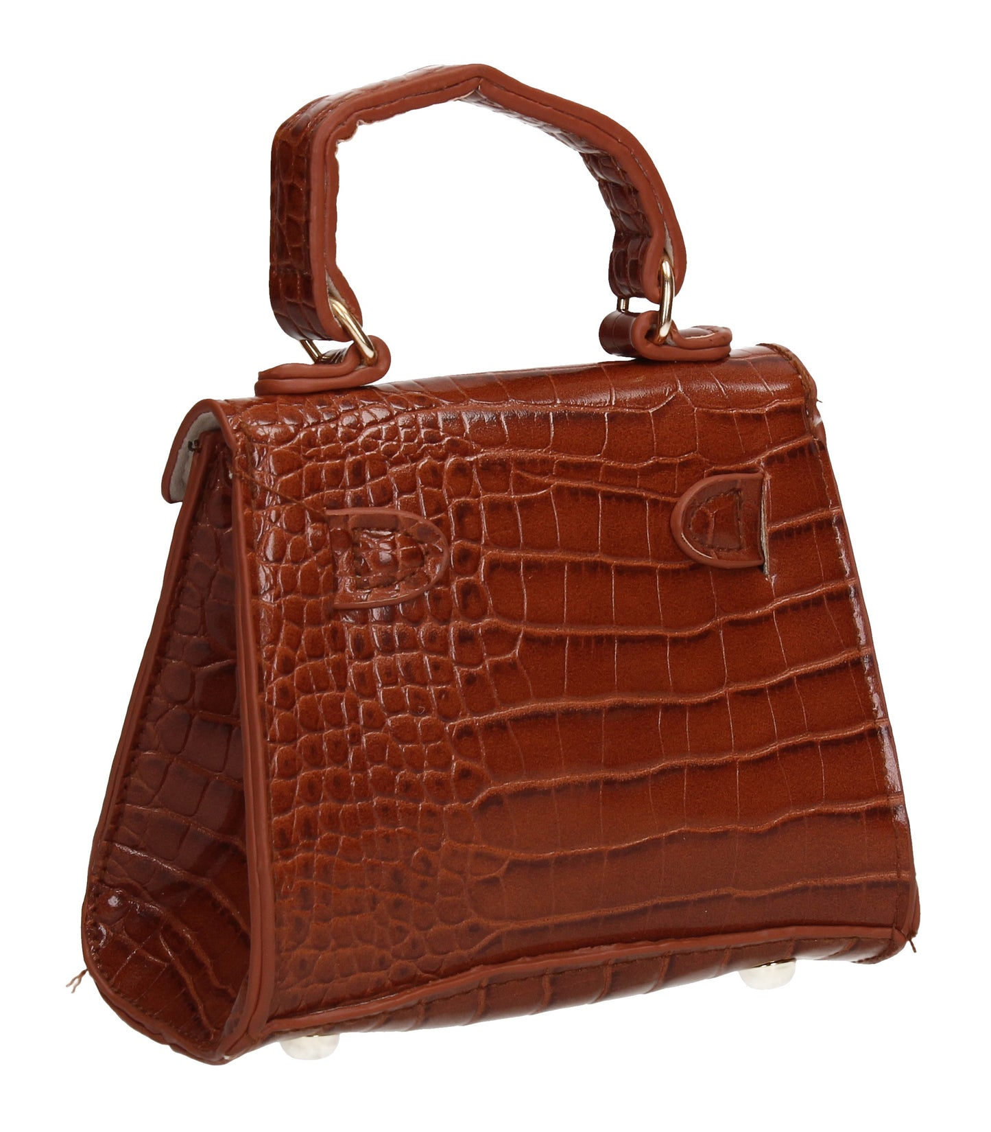 Layla Faux Leather Croc Mini Grab Crossbody Evening Bag Tan Brown