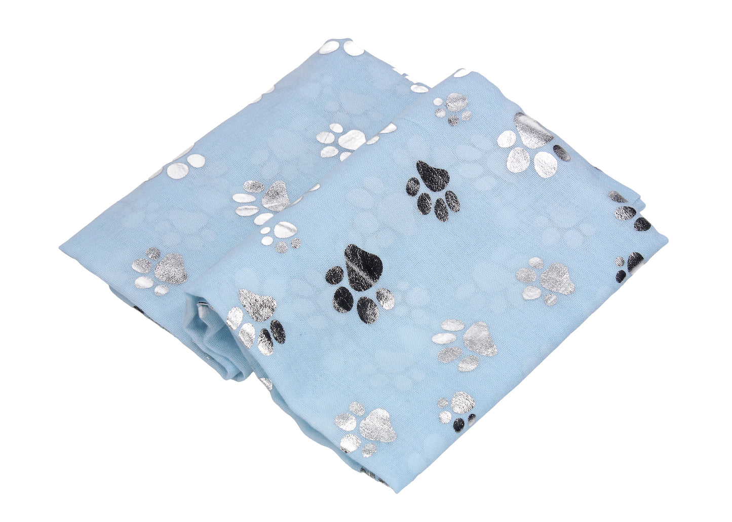 Holly Silver Foil Paw Print Puppy Dog Scarf Sky Blue