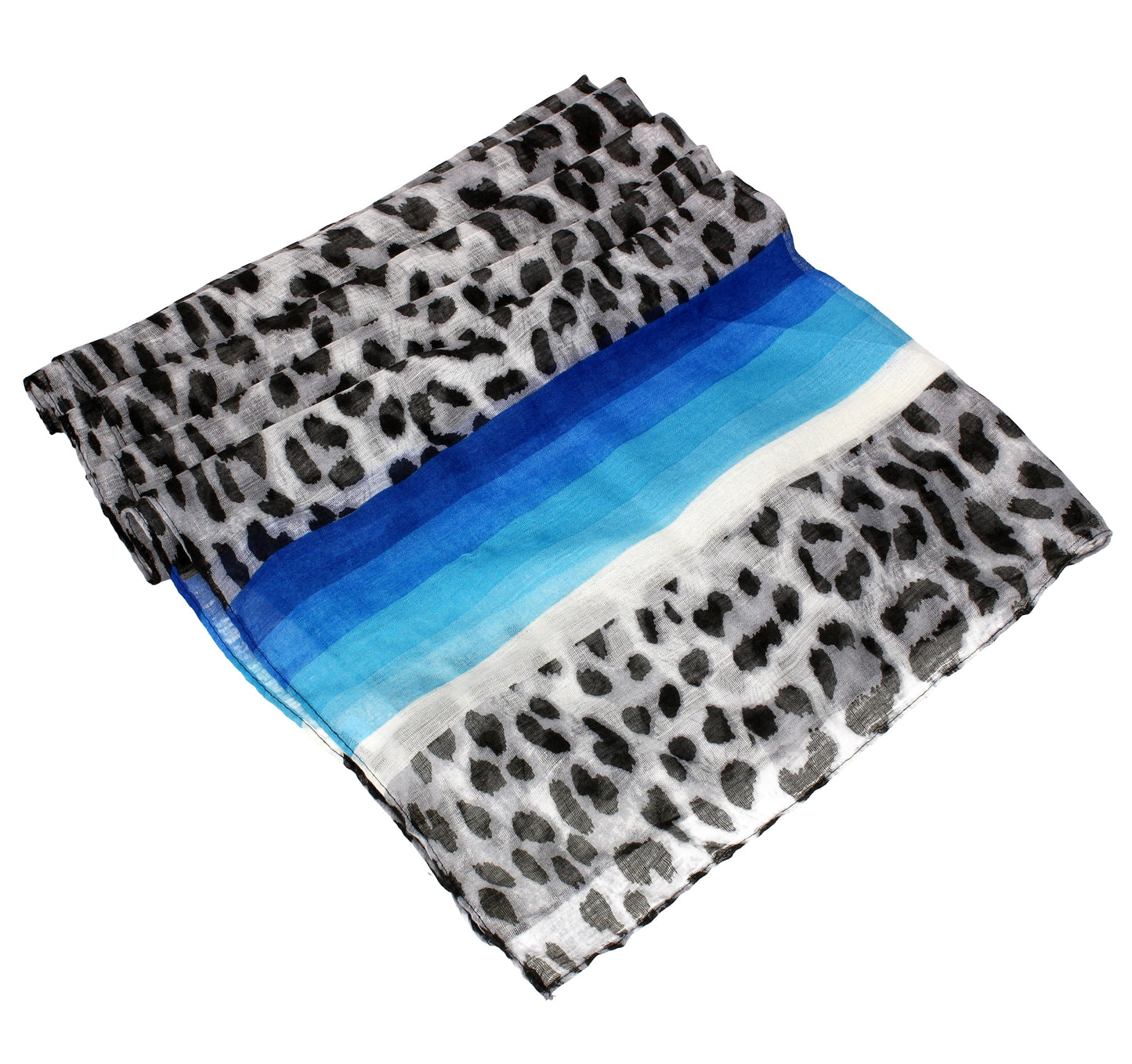 Leopard Print Striped Scarf Blue