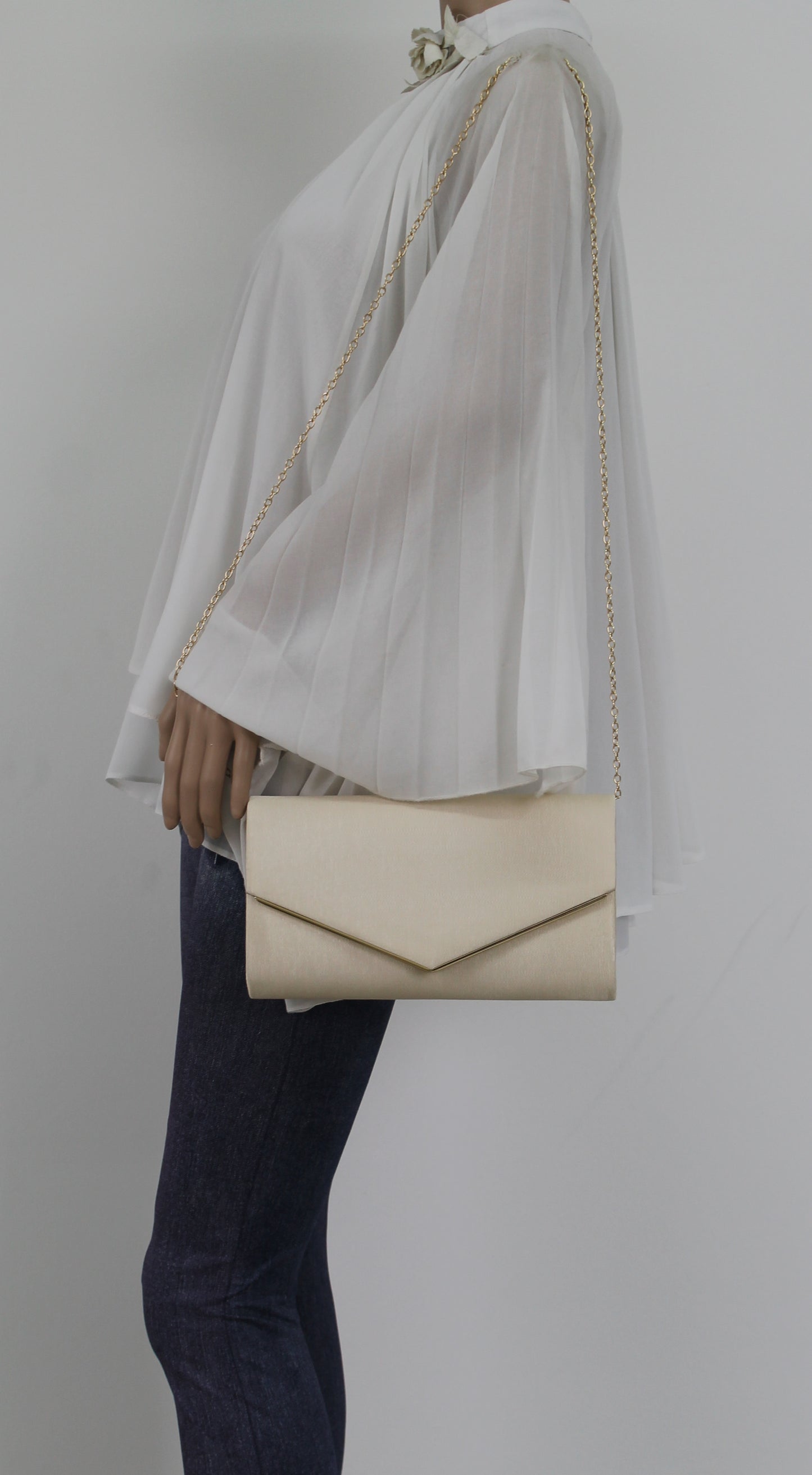 Alison Satin Envelope Clutch Bag Gold