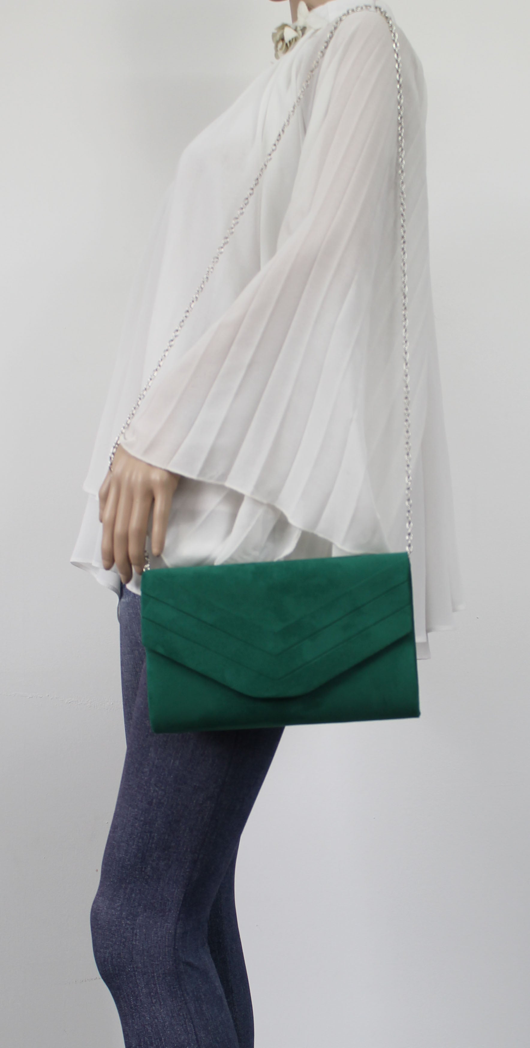 SWANKYSWANS Samantha V Detail Clutch Bag Dark Green Cute Cheap Clutch Bag For Weddings School and Work