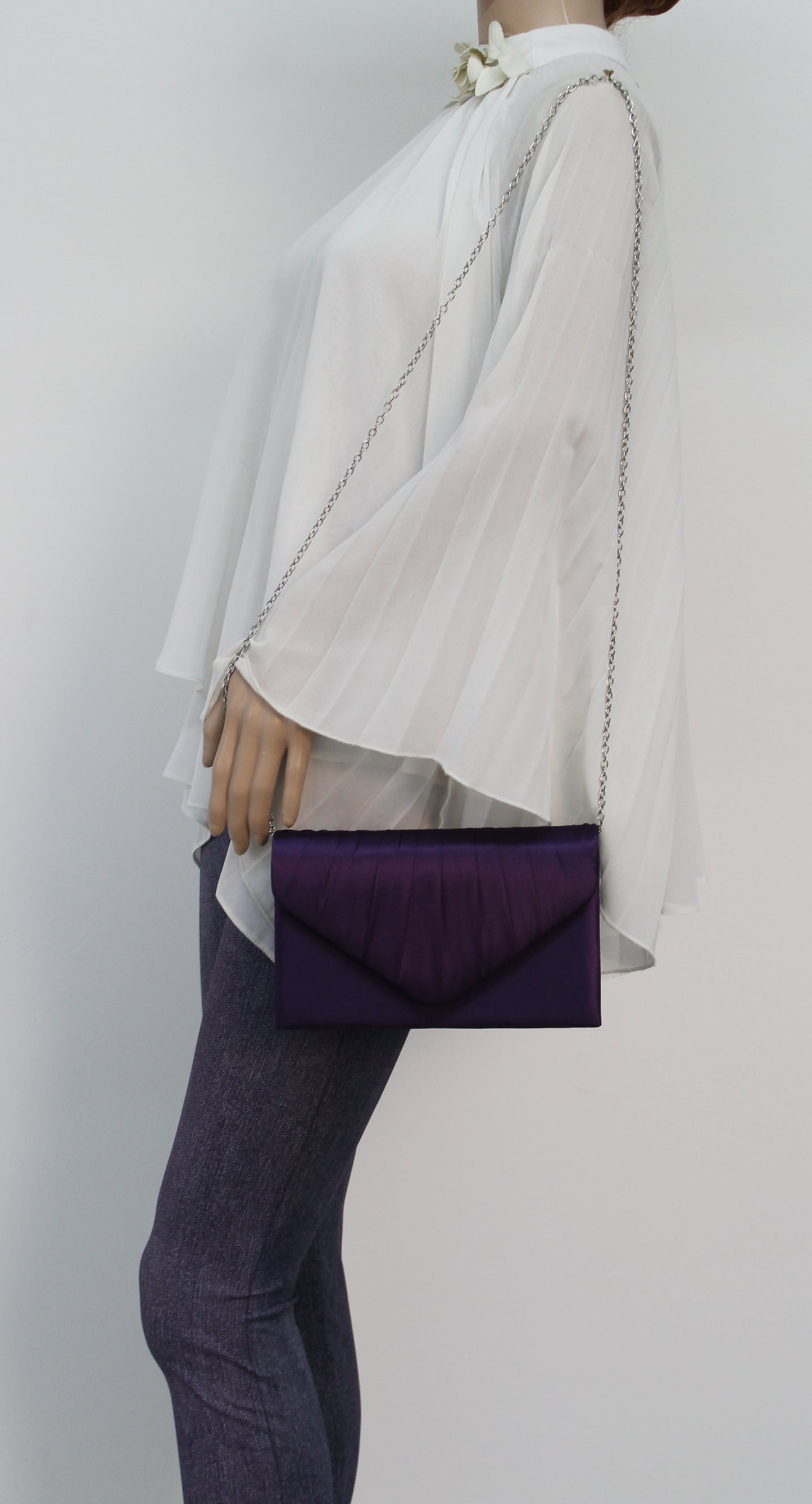 Chantel Beautiful Satin Envelope Clutch Bag Purple