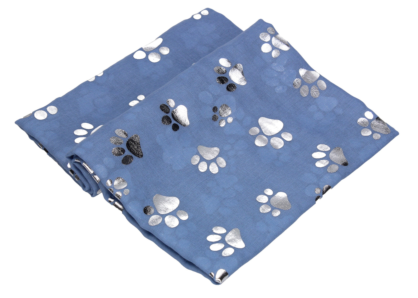 Holly Silver Foil Paw Print Puppy Dog Scarf Blue