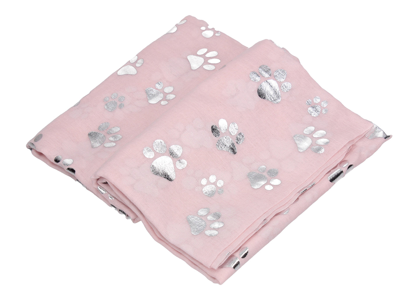 Holly Silver Foil Paw Print Puppy Dog Scarf Pink
