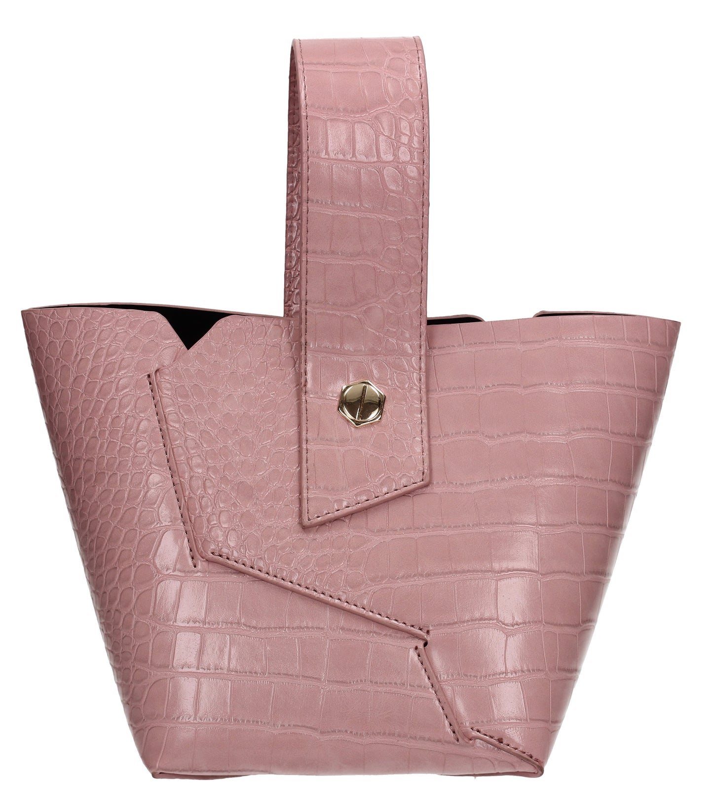 Jen Faux Leather Croc Bucket Structure Bag Pink