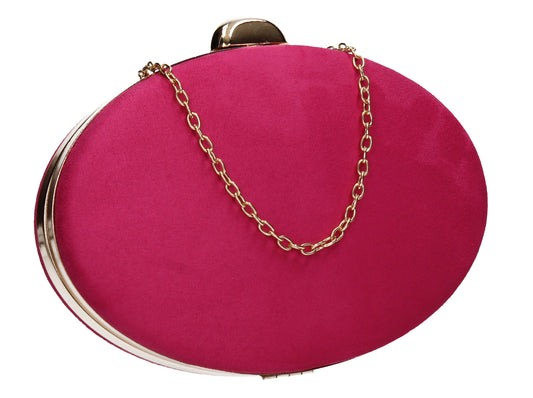 Alisha Circular Faux Suede Style Clutch Bag Fuchsia Pink