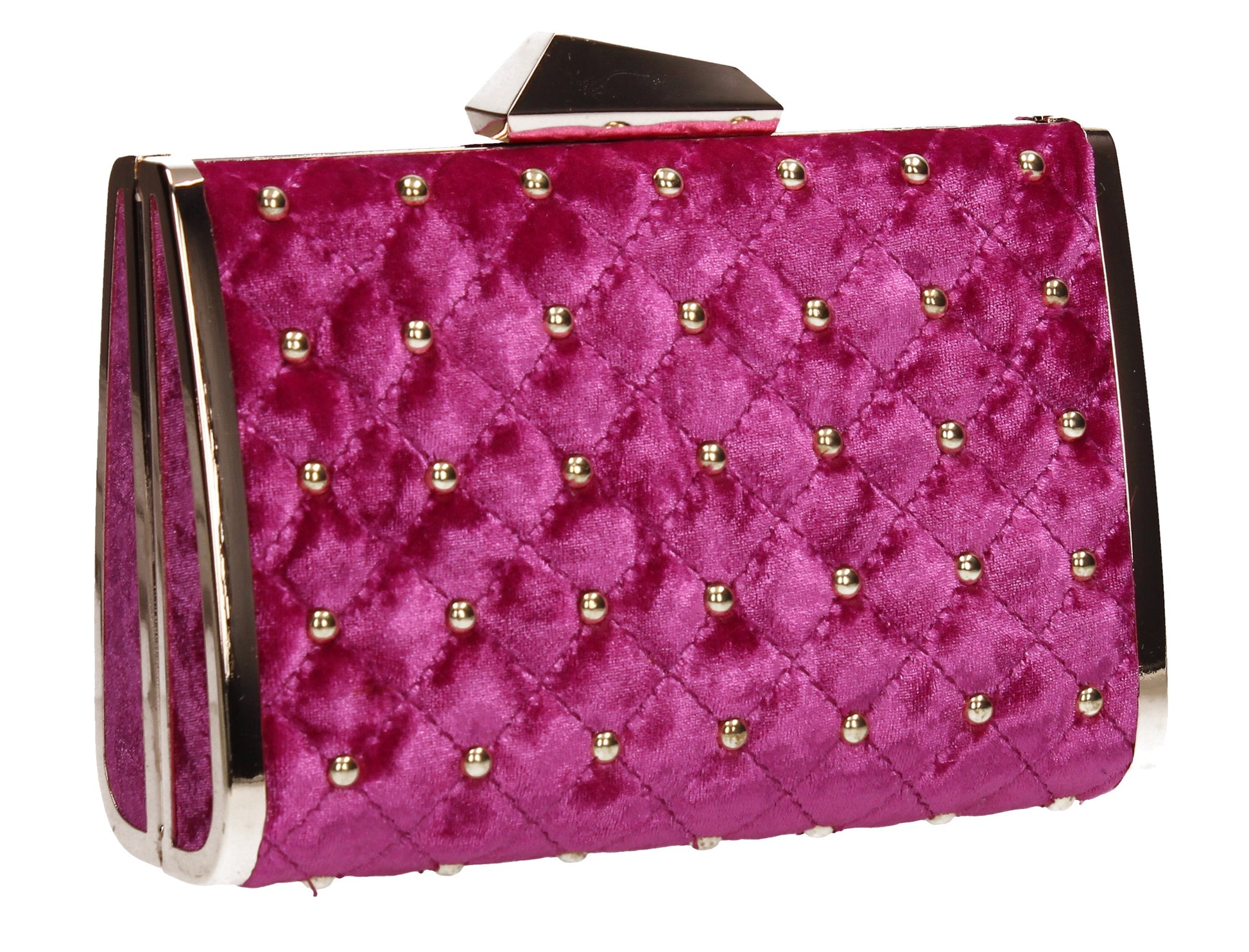 SWANKYSWANS Nyla Studded Velvet Clutch Bag Fuchsia Pink